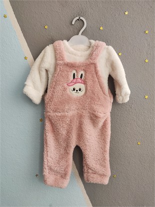 2143 -Peluş Kumaş Bebek Tulumu - Gül kurusu