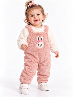 2143 -Peluş Kumaş Bebek Tulumu - Gül kurusu