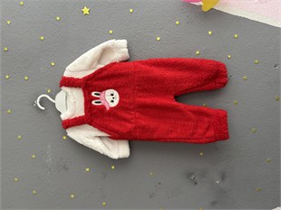 2143 -Peluş Kumaş Bebek Tulumu - kırmızı