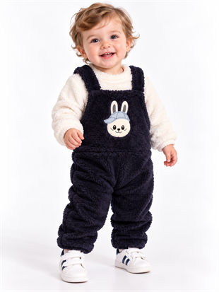 2143 -Peluş Kumaş Bebek Tulumu - Lacivert