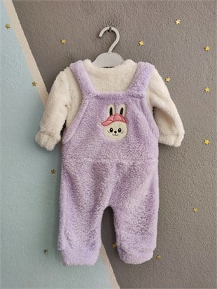 2143 -Peluş Kumaş Bebek Tulumu - Lila