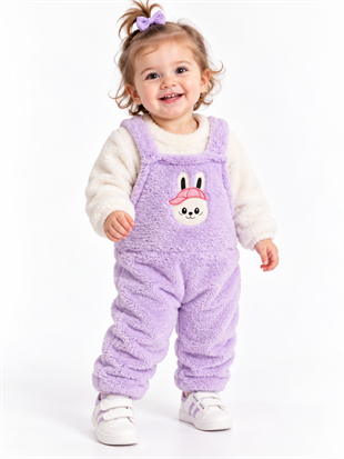 2143 -Peluş Kumaş Bebek Tulumu - Lila