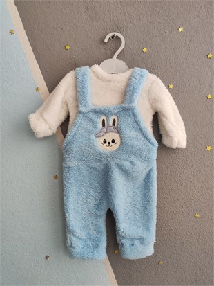 2143 -Peluş Kumaş Bebek Tulumu - Mavi