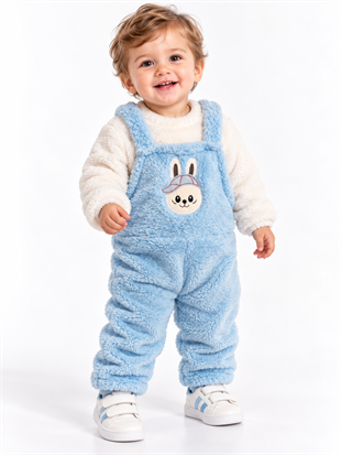 2143 -Peluş Kumaş Bebek Tulumu - Mavi