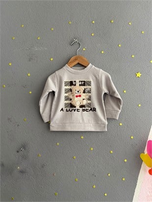 2145 - Bear Baskılı Erkek Bebek Takımı - Gri