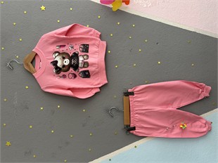 2151 - Ayıcık Baskılı Aksesuarlı Kız Çocuk Takımı - Pembe