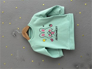 2152 - Tavşan Baskılı Kız Bebek Takımı - Yeşil