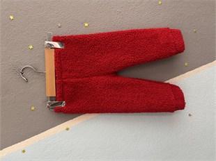 2153 - Love Baskılı Peluş Kumaş Kız Bebek Takımı - Kırmızı