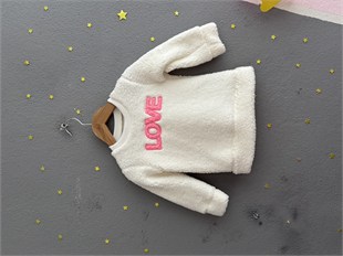 2153 - Love Baskılı Peluş Kumaş Kız Bebek Takımı - Neon