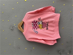2160 - Kedi Baskılı Aksesuarlı Kız Çocuk Takımı - Pembe