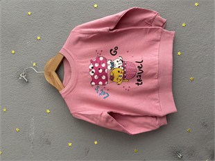 2160 - Kedi Baskılı Aksesuarlı Kız Çocuk Takımı - Gül Kurusu