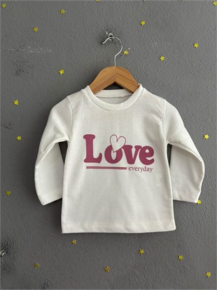 2163 - Love Baskılı Kız Bebek Takımı - Gül kurusu