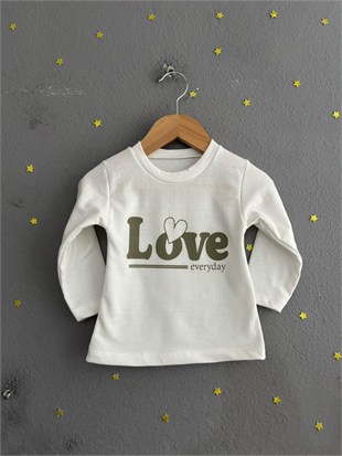 2163 - Love Baskılı Kız Bebek Takımı - Haki
