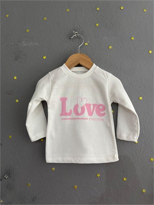 2163 - Love Baskılı Kız Bebek Takımı - Pembe