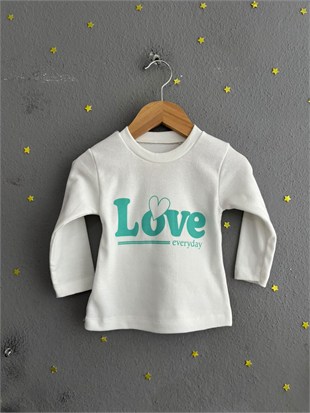 2163 - Love Baskılı Kız Bebek Takımı - Yeşil