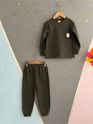 2164 - Kaşkorse Kumaş uzun Kollu Erkek Çocuk Takımı - Haki