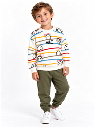 2166 - Çizgili Erkek Çocuk Takımı - Mint Yeşili