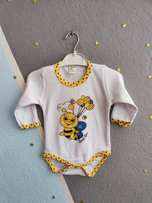 Arı Baskılı Çıtçıtlı Unisex Bebek Takım - Sarı