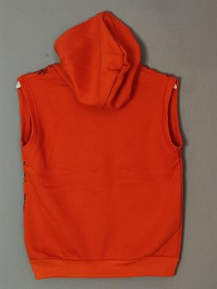 Aslan Baskılı Kapüşonlu Erkek Yelek- Turuncu