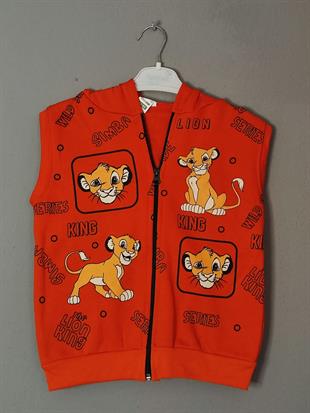 Aslan Baskılı Kapüşonlu Erkek Yelek- Turuncu