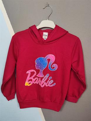 Barbie Baskılı Kapüşonlu Kız Takım - Fuşya