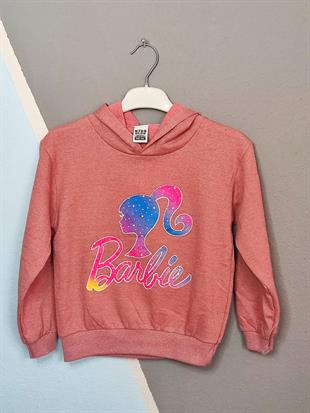 Barbie Baskılı Kapüşonlu Kız Takım - Gül Kurusu