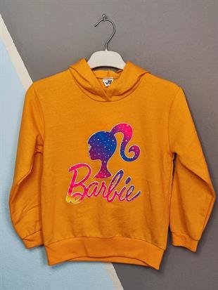 Barbie Baskılı Kapüşonlu Kız Takım - Sarı