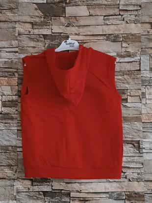 Barbie Baskılı Kapüşonlu Kız Yelek- Kırmızı