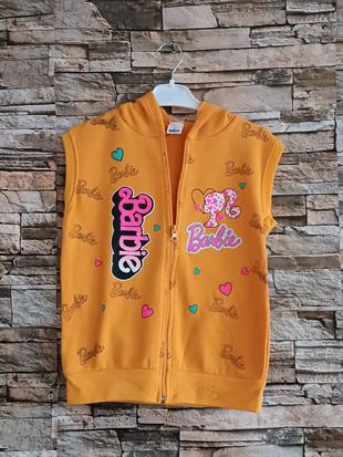 Barbie Baskılı Kapüşonlu Kız Yelek- Sarı