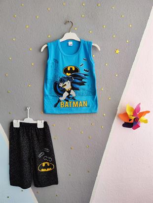1466 - Batman Baskılı Sıfır Kollu Erkek Takım- Mavi