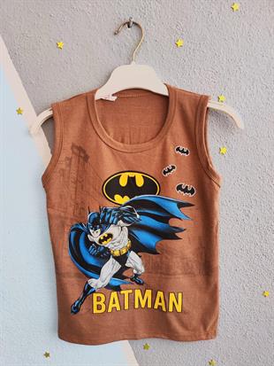 1466 - Batman Baskılı Sıfır Kollu Erkek Takım- Kahve