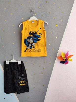 1466 - Batman Baskılı Sıfır Kollu Erkek Takım- Sarı