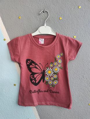 Çiçekli Kelebekli Taytlı Kız Takım - Gül Kurusu