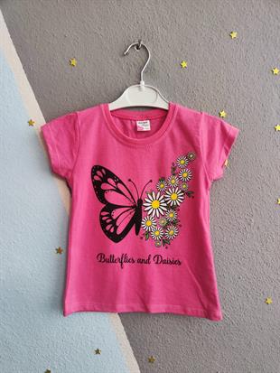 Çiçekli Kelebekli Taytlı Kız Takım - Pembe