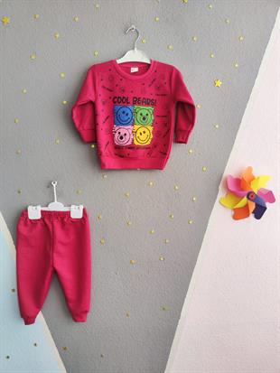 Cool Bears Baskılı Aylık Kız Takım - Fuşya