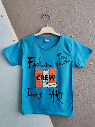Crew Baskılı Kısa Kollu Erkek Takım - Açık Mavi