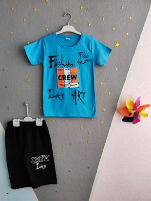 Crew Baskılı Kısa Kollu Erkek Takım - Açık Mavi