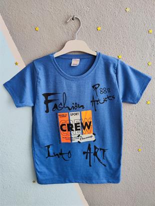 Crew Baskılı Kısa Kollu Erkek Takım - Mavi