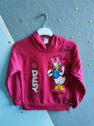 Daisy Baskılı Kapüşonlu Kız Takım - Fuşya