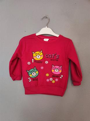 Happy Cats Baskılı Kız Çocuk Takımı - Fuşya