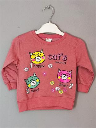 Happy Cats Baskılı Kız Çocuk Takımı - Gül Kurusu