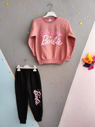 Hi Barbie Baskılı Kız Takım - Gül Kurusu