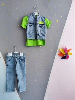 Kot Pantolonlu Üçlü Erkek Takım -Yeşil