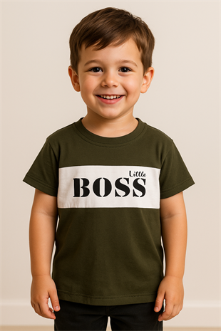 Little Boss Baskılı Erkek T-Shirt - Haki