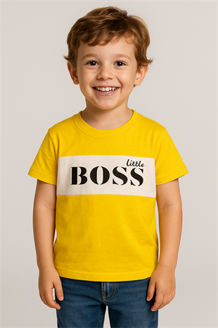 Little Boss Baskılı Erkek T-Shirt - Sarı