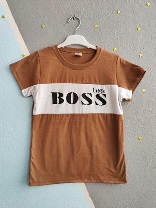 Little Boss Baskılı Erkek T-Shirt - Sütlü Kahve