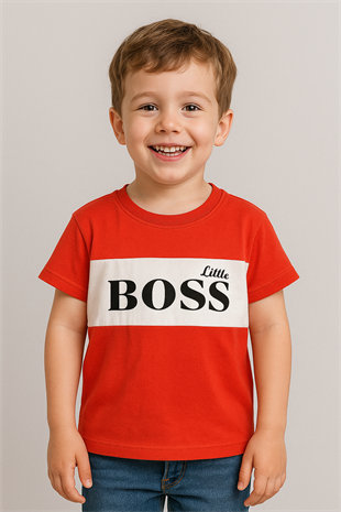 Little Boss Baskılı Erkek T-Shirt - Turuncu