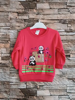 Mevsimlik Panda Baskılı Kız Çocuk Takımı - Nar Çiçeği