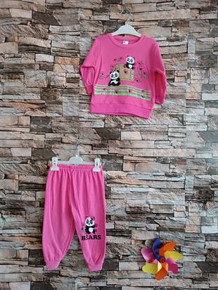 Mevsimlik Panda Baskılı Kız Çocuk Takımı - Pembe