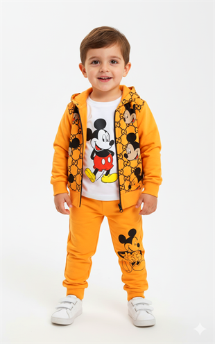 Mickey Baskılı Üçlü Erkek Takım -Sarı